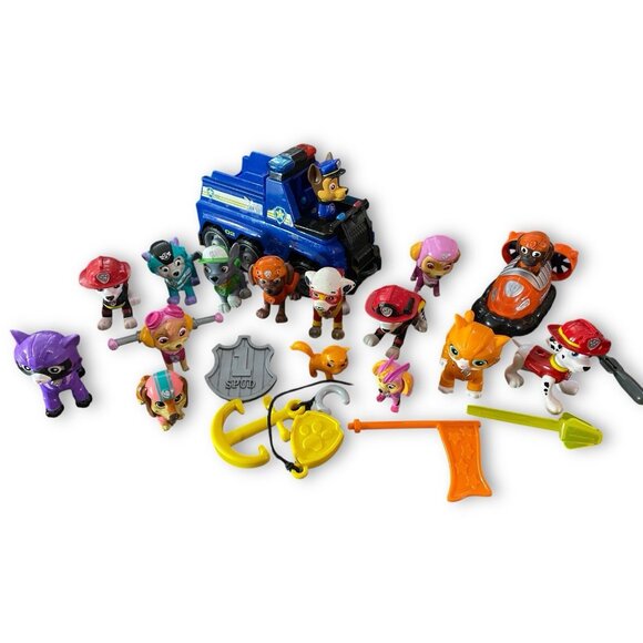 Paw Patrol Collectible Figures & Vehicles Lot Chase Skye Rocky Toy Bundle - Picture 1 of 6
